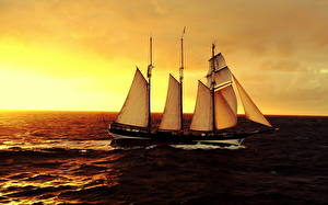 Bakgrunnsbilder Et skip Seilskip Havet Daggry og solnedgang Himmel Horisont