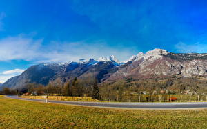 Pictures Mountain Slovenia Roads Sky Grass Bovec Nature