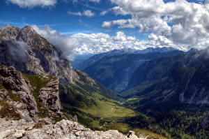 Bakgrundsbilder på skrivbordet Berg Himmel Stenar Österrike Salzburg Molnen HDR Natur