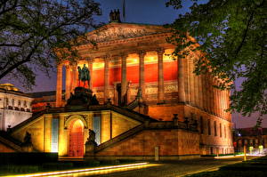 デスクトップの壁紙、、ドイツ、ベルリン、夜、ハイダイナミックレンジ合成、Nationalgalerie、都市