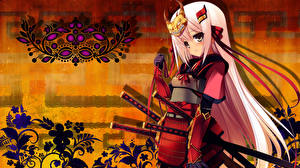 Bilder Blick Säbel Blond Mädchen Samurai Anime Mädchens