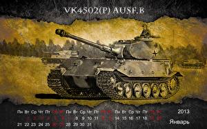 Tapety na pulpit World of Tanks Czołgi Kalendarz 2013 Vk4502 (P) Ausf.B gra wideo komputerowa