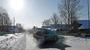 Bakgrunnsbilder World of Tanks En årstid Vinter Stridsvogner Snø object 268 Dataspill 3D_grafikk