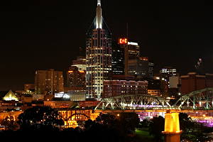 Fotos Vereinigte Staaten Gebäude Brücke Nacht Nashville Tennessee Städte