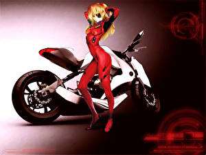 Tapety na pulpit Neon Genesis Evangelion Anime Motocykle Dziewczyny