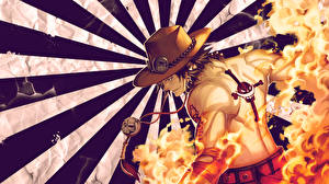 Bureaubladachtergronden One Piece Hoed Tiener jongen Strepen Anime