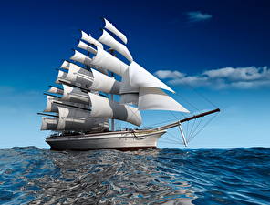 Картинка Корабли Парусные Море 3D_Графика