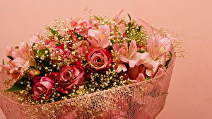 桌面壁纸，，花束，玫瑰，劍蘭，花卉