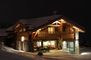Images Houses France Night time Mansion Courchevel Cities