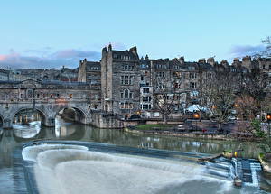 桌面壁纸，，橋，河流，房屋，英格兰，高动态光照渲染，Pulteney Bridge Bath，城市