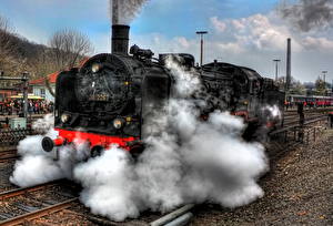 Bilder Züge Antik Lokomotive HDR Rauch