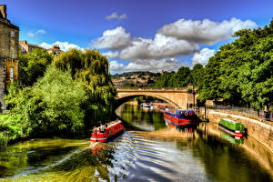 Images United Kingdom Rivers Bridge Ships Riverboat HDR Canal  Cities