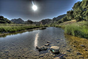Tapety na pulpit Rzeki Stany zjednoczone Kamień Promienie światła HDR Kalifornia Malibu (Kalifornia) Natura