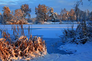 Fotos Jahreszeiten Winter Deutschland Flusse Schnee  Natur