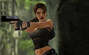 Фотография Tomb Raider Пистолет Руки Смотрит Лара Крофт компьютерная игра 3D_Графика Девушки