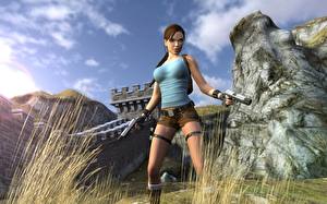 Bureaubladachtergronden Tomb Raider Pistolen Krijgers Lara Croft Computerspellen 3D_graphics Jonge_vrouwen