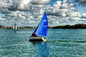 Sfondi desktop Veliero Inghilterra Cielo Lago Piccola barca Nubi HDR Southport Marine