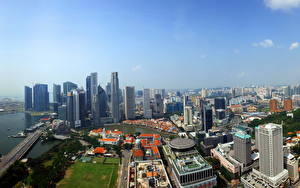 Bakgrundsbilder på skrivbordet Singapore Skyskrapor Himmel Byggnad Från ovan Horisont Megalopolis stad