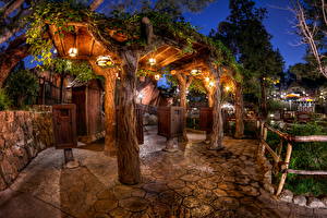 Tapety na pulpit USA Disneyland W nocy Pnia drzewa HDR Kalifornia Miasta