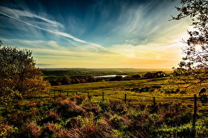 Images Meadow England Sky Clouds Grass HDR Horizon Horwich Nature