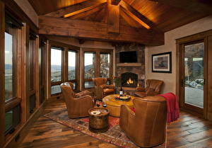 Image Interior Armchair Fireplace Window Design
