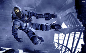 Bakgrundsbilder på skrivbordet Dead Space Dead Space 3 Krigare Rustning Flygning dataspel Rymden Fantasy