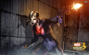 Bakgrundsbilder på skrivbordet Marvel vs Capcom Krigare Superhjältar Automatkarbiner Skytte Jill spel Fantasy Unga_kvinnor