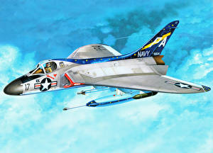 デスクトップの壁紙、、飛行機、描かれた壁紙、戦闘機、飛翔、F4D-1 Skyray、航空