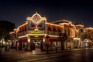 Photo USA Houses Disneyland Night time Street California Anaheim Cities