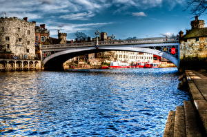 桌面壁纸，，橋，河流，英格兰，高动态光照渲染，运河，Lendal Ouse York，城市