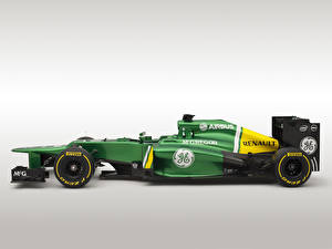 Bureaubladachtergronden Formule 1 Zijaanzicht Groen kleur Caterham CT03 Auto