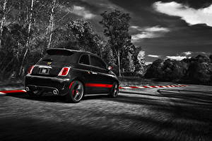 Bureaubladachtergronden Abarth Weg Koplampen Achteraanzicht Zwart kleur 2012 500 USA version Auto