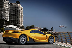 Bureaubladachtergronden GTA Spano Geel kleur Zijaanzicht Dure 2012 Auto