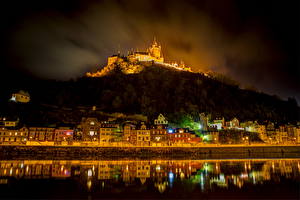 Hintergrundbilder Deutschland Burg Gebäude Flusse Cochem Nacht Städte
