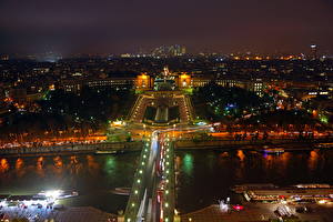 Fotos Frankreich Brücke Flusse Von oben Nacht Horizont Megalopolis  Städte