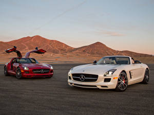 Bureaubladachtergronden Mercedes-Benz Wit Koplampen Vooraanzicht SLS GT auto's