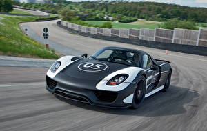 Fonds d'écran Porsche Phare automobile Devant Noir 2012 918 Spyder Voitures