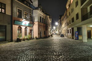 Pictures Poland Houses Roads Krakow Street Night time HDRI Cities