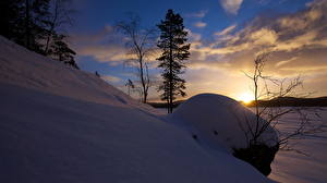 Bakgrundsbilder på skrivbordet Årstiderna Vinter Gryning och solnedgång Snö Natur