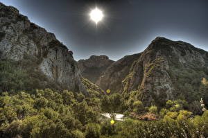 Papel de Parede Desktop Montanhas EUA Raios de luz Arbusto HDR Califórnia Malibu Naturaleza