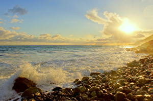 Papel de Parede Desktop Costa Mar Pedras Céu Estados Unidos Nuvem Horizonte Califórnia Malibu Naturaleza