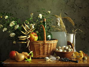 Wallpaper Still-life Apples Wicker basket Eggs Food