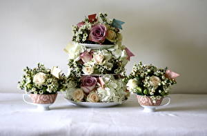 桌面壁纸，，花束，玫瑰，茶杯，花卉