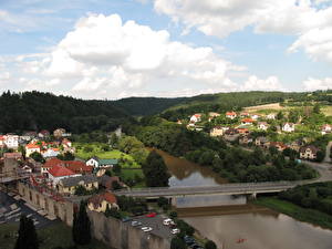 Bakgrundsbilder på skrivbordet Tjeckien Broar Floder Från ovan Kanal  stad