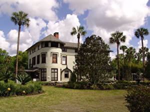Fotos Gebäude USA Herrenhaus Palmen Gras Rasen Florida  Städte
