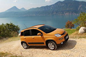 Bakgrunnsbilder Fiat Oransje Side utsikt 2012 Fiat Panda Trekking Biler Natur