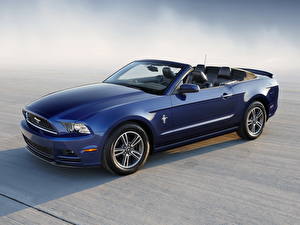 桌面壁纸，，福特汽车，蓝色，金屬漆，側視圖，2013 Mustang，汽车