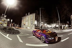 Фотография BUGATTI Дороги Асфальта Роскошная 2012 Veyron Sang Noir машины Города