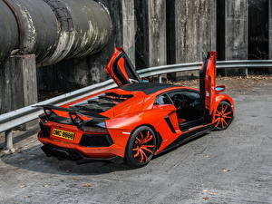 Bakgrundsbilder på skrivbordet Lamborghini Orange Bakifrån Lyx Öppna dörr 0-4 Molto Veloce Bilar