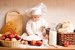 Image Apples Milk Wicker basket Chef child